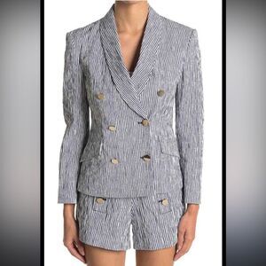 Derek Lam Double Breasted striped Cotton gold button blazer size 10
